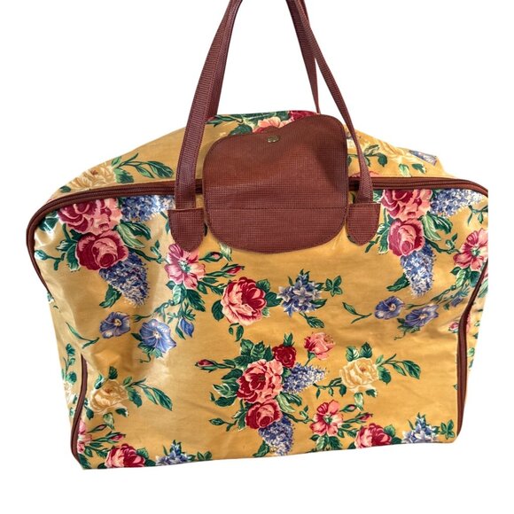 Vintage Yellow Floral Collapsible Laminated Cotton Canvas Weekend Bag - Picture 1 of 9